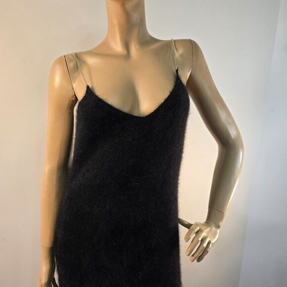 Vintage Ralph Lauren Black Dress Angora Rabbit Hair Wool Rhinestone Straps Sz L - Picture 2 of 10